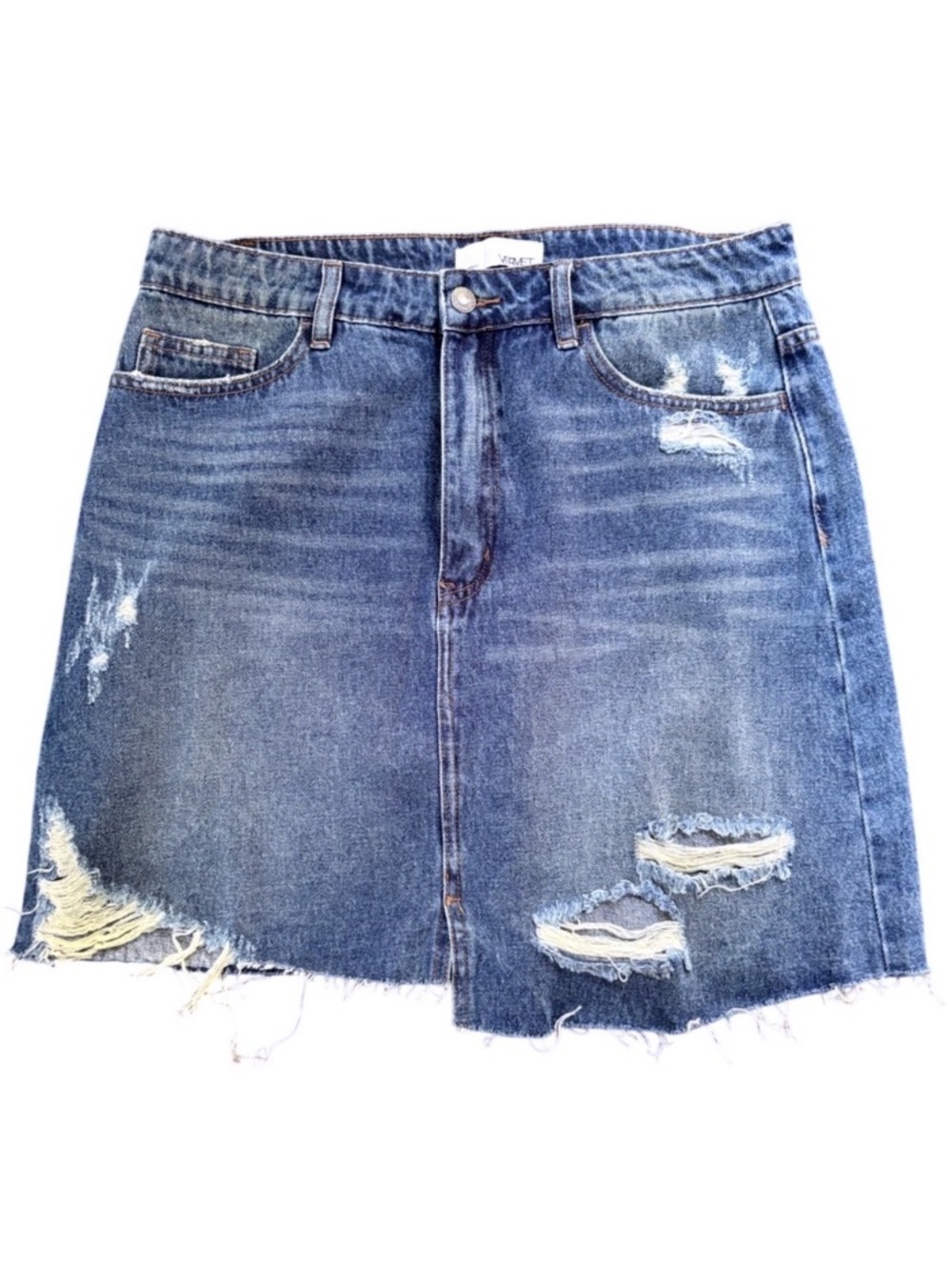 Denim Distressed Mini Skirt - Blue